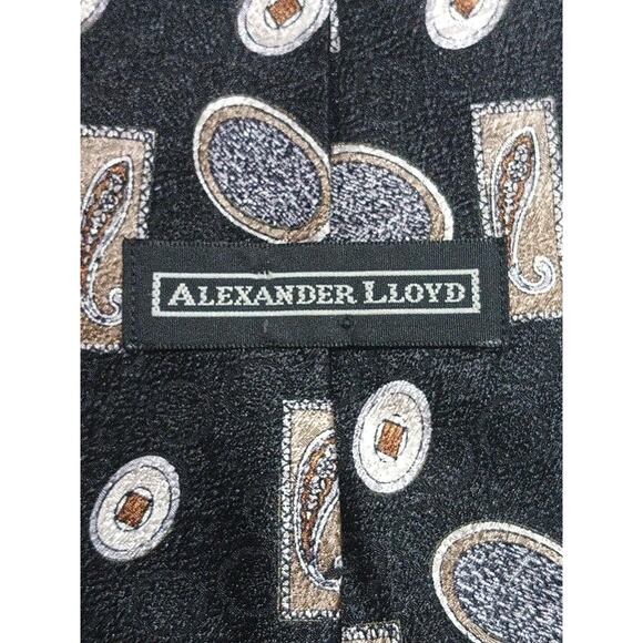 Alexander Lloyd 100% Imported Silk Black Print X-long Tie Made In USA - Picture 7 of 8